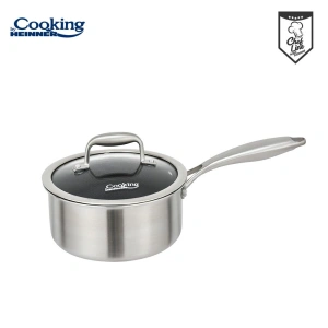 Caserola Heinner Titanium3 din Inox cu Capac din Sticla, 2 L, 18 cm, 3 Straturi, Inductie, Antiaderenta Honeycomb