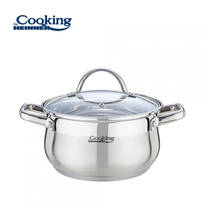 Semioala din Inox 4.7L cu Capac, 22 cm, Amira Cooking by Heinner – Baza 5 Straturi, Compatibila Inductie
