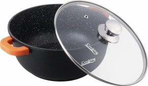 Semioala Heinner Dark Line din Aluminiu Turnat cu Capac, 28 cm, 6.5 L, Inductie
