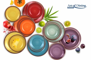 Serviciu de Masa 18 Piese din Ceramica Aquarelle Heinner, Farfurii Bicolore