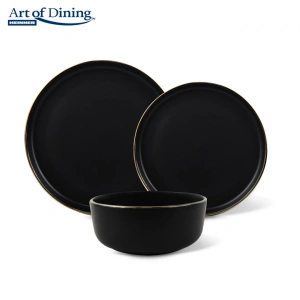 Serviciu de Masa 18 Piese din Ceramica Imperial Heinner, Negru cu Margine Aurie