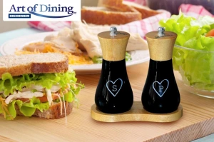 Set 2 Rasnite Sare Piper 15 cm cu Suport Lemn Heinner