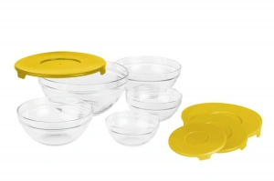Set 5 Boluri din Sticla cu Capac Vanora Home, 130-900 ml, Galben