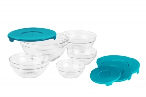 Set 5 Boluri din Sticla cu Capac Vanora Home, 140-910 ml, Albastru