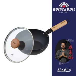 Tigaie Wok 20 cm cu Capac Sticla | Samurai Gourmet