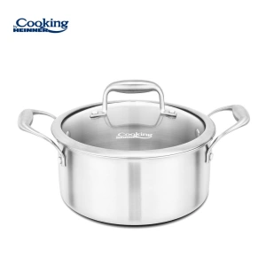 Semioala din inox Heinner Atomic3, 5 L, 24 cm, cu capac din sticla si baza pentru inductie