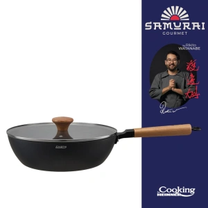 Tigaie Wok din Aluminiu 28 cm cu Capac din Sticla, Samurai Gourmet – Cooking by Heinner