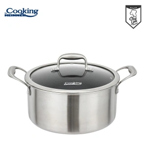 Semioala Heinner Titanium3 din inox cu capac din sticla, 7 L, 28 x 13 cm, 3 straturi, inductie