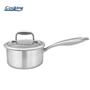 Caserola Inox cu Capac din Sticla HEINNER Atomic3, 16 cm, 1.6 L, Compatibila Inductie