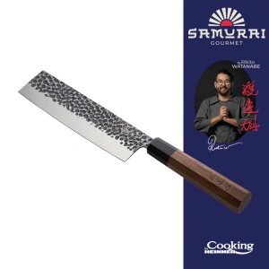 Cutit Nakiri 18 cm Rikito Watanabe Samurai Gourmet, Cooking by Heinner, lama inox si maner din lemn