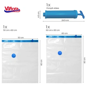 Set 3 Piese Vidare cu Pompa Vanora Home | 2 Saci Vacuum