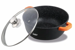 Cratita Heinner Dark Line din Aluminiu Turnat cu Capac, 16 cm, 1.2 L, Compatibila Inductie
