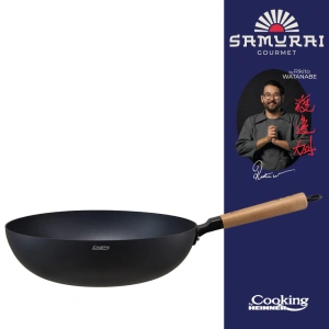 Tigaie Wok 32 cm din Aluminiu cu Interior Ceramic Antiaderent – Samurai Gourmet