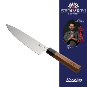 Cutit de bucatar 20 cm Rikito Watanabe Samurai Gourmet, lama inox, maner abanos cu nuc, Cooking by Heinner