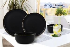 Serviciu Masa 18 Piese Ceramica Imperial Heinner, Negru Auriu