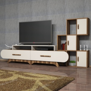 Έπιπλο TV Flora S-Walnut, Κρεμ