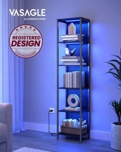 Βιβλιοθήκη Barnet με ρυθμιζόμενο LED, Μαύρη, 30.3x40x178.6 cm