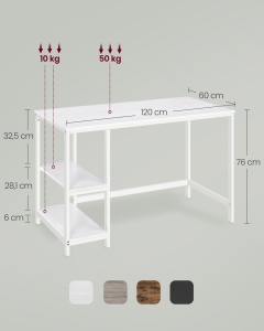 Γραφείο Vasagle Λευκό 120x60x75 cm - Img 6