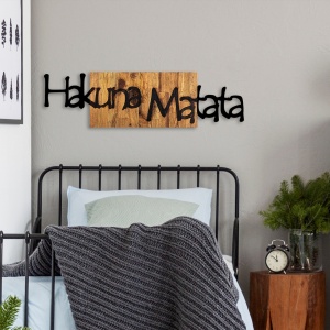 Διακοσμητικό Τοίχου από Ξύλο και Μέταλλο Hakuna Matata 4, Μαύρο, 108x3x30 cm - Img 3