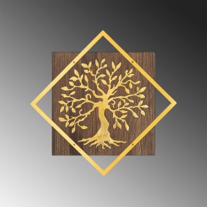 Διακοσμητικό Τοίχου από Ξύλο και Μέταλλο Tree V2, Καρυδί, 54x54 cm - Img 4