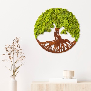Διακοσμητικό Τοίχου με Ζωντανή Λειχήνα Tree Of Life, Πράσινο, 44x1x44 cm