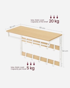 Επιτοίχια Κρεμάστρα Oak Vasagle 65x30x42 cm - Img 6