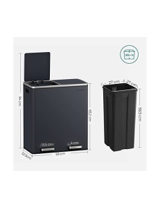 Κάδος ανακύκλωσης, Songmics, 2 διαμερίσματα, 2 x 30 L, LTB60GS, Γκρι - Img 5