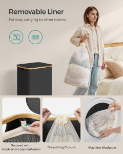 Καλάθι απλύτων Songmics Μαύρο 42x32x70.5 cm - Img 5