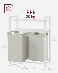 Καλάθι απλύτων Vasagle Λευκό 46L, 73 x 33 x 92 cm - Img 3