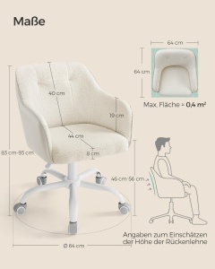 Καρέκλα γραφείου boucle Cappuccino Songmics 60.8x58x96 cm - Img 3