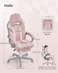 Καρέκλα γραφείου Songmics Ροζ 65.5x70.9x129.7 cm - Img 7