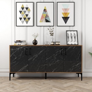 Κονσόλα Kiev160 Walnut-Μαύρο Marble