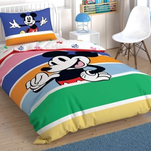 Μονά Κλινοσκεπάσματα με λάστιχο 100x200 Mickey Mouse Rainbow (Βαμβάκι 100%)