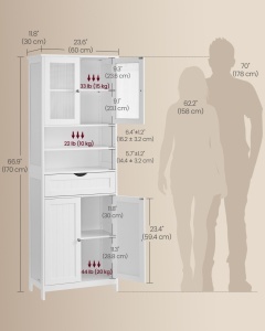 Ντουλάπι Αποθήκευσης Μπάνιου Vasagle Λευκό 60x30x170 cm - Img 5