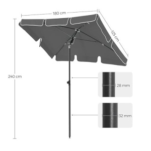 Ομπρέλα για βεράντα, Songmics, Γκρι, 180x125x240 cm - Img 3
