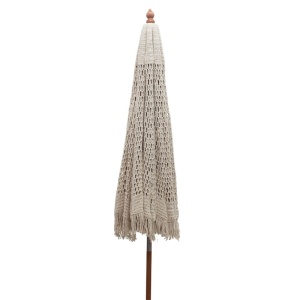 Ομπρέλα με στυλ μακραμέ Brilie ξύλο-macrame D2.70x2.60m εκρού - Img 3