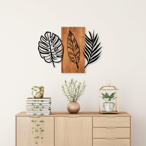 Πίνακας από ξύλο και μέταλλο Triple Καρυδί 58x80 cm