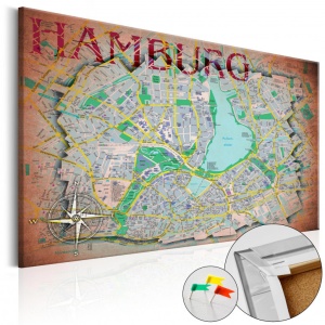 Πίνακας από φελλό - Hamburg [Cork Map] 60x40 cm