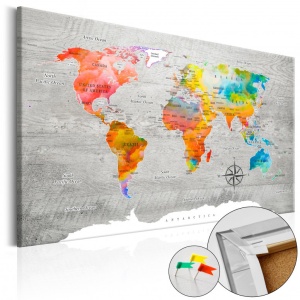 Πίνακας από φελλό - Multicolored Travels [Cork Map] 120x80 cm