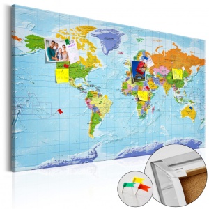 Πίνακας από φελλό - World Map: Countries Flags [Cork Map] 90x60 cm