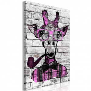 Πίνακας - Giraffe with Pipe (1 Part) Vertical Pink 80x120 cm