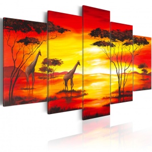 Πίνακας - Giraffes on the background with sunset 200x100 cm