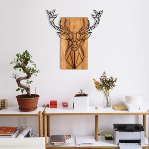 Πίνακας από ξύλο και μέταλλο Deer Μαύρο 61x66 cm - Img 3