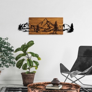 Πίνακας από ξύλο και μέταλλο Mountain Καρυδί 29x93 cm - Img 3