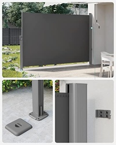 Πλευρική αντηλιακή τέντα, Songmics, Γκρι, 200x400 cm - Img 6