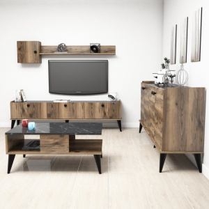 Πλήρες σετ σαλονιού Lidya 2 Walnut-Marble - Img 2