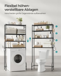Ραφιέρα μπάνιου πάνω από WC Songmics Μαύρο 83x30x179 cm - Img 4