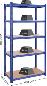 Ράφι Songmics, 5 Ράφια, 50 x 100 x 200 cm, Blue, GLR050E01 - Img 5