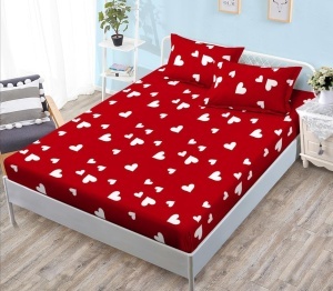 Σεντόνι με λάστιχο και 2 μαξιλαροθήκες Red Love 180x200 cm (Φανέλα)