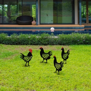 Σετ μεταλλικά διακοσμητικά αξεσουάρ κήπου Chicken Family Μαύρο 23x27 cm
